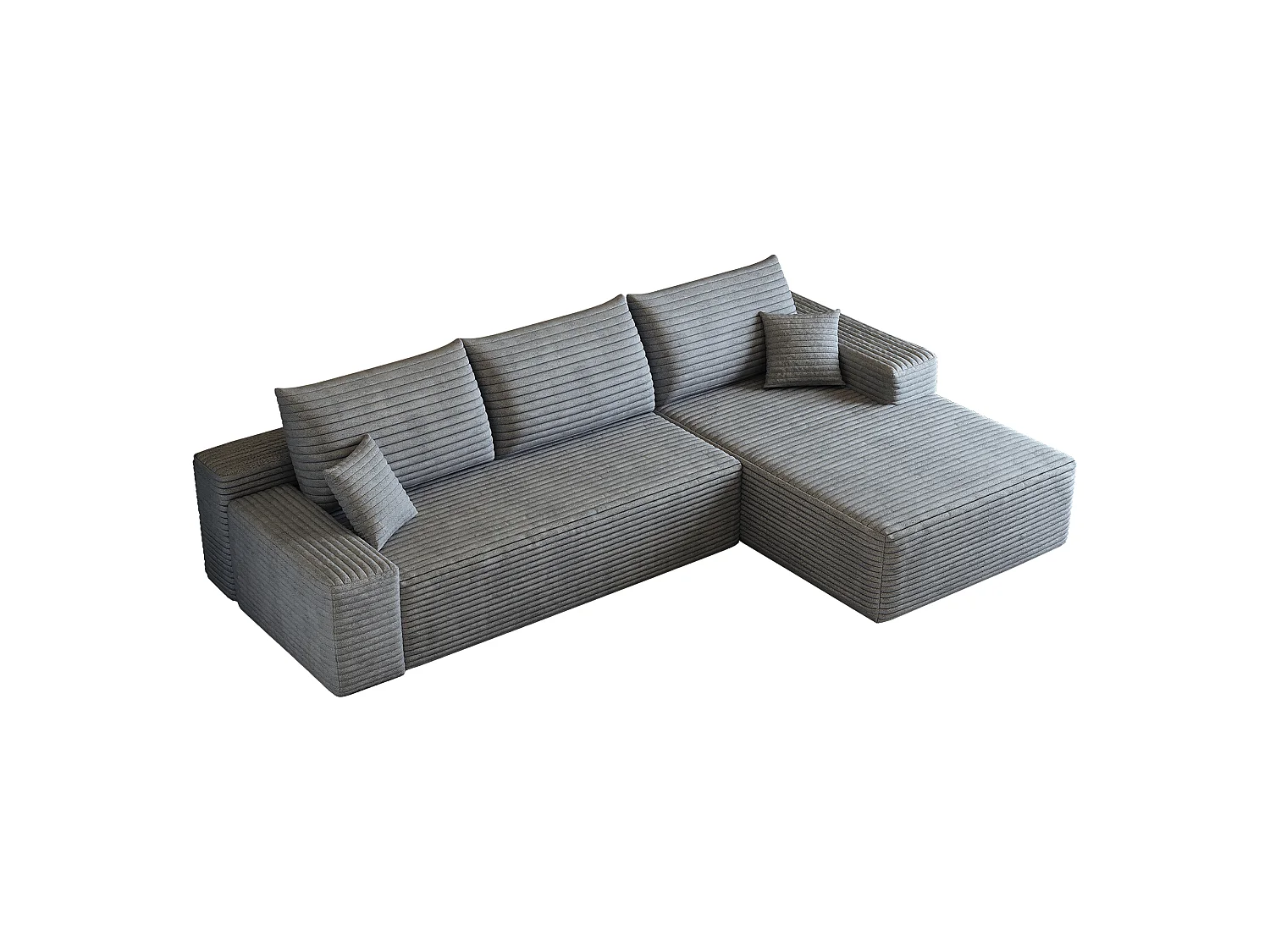 Canapé d'angle modulaire sans armature, avec partie en L à droite, assise profonde, prêt à l'emploi, gris