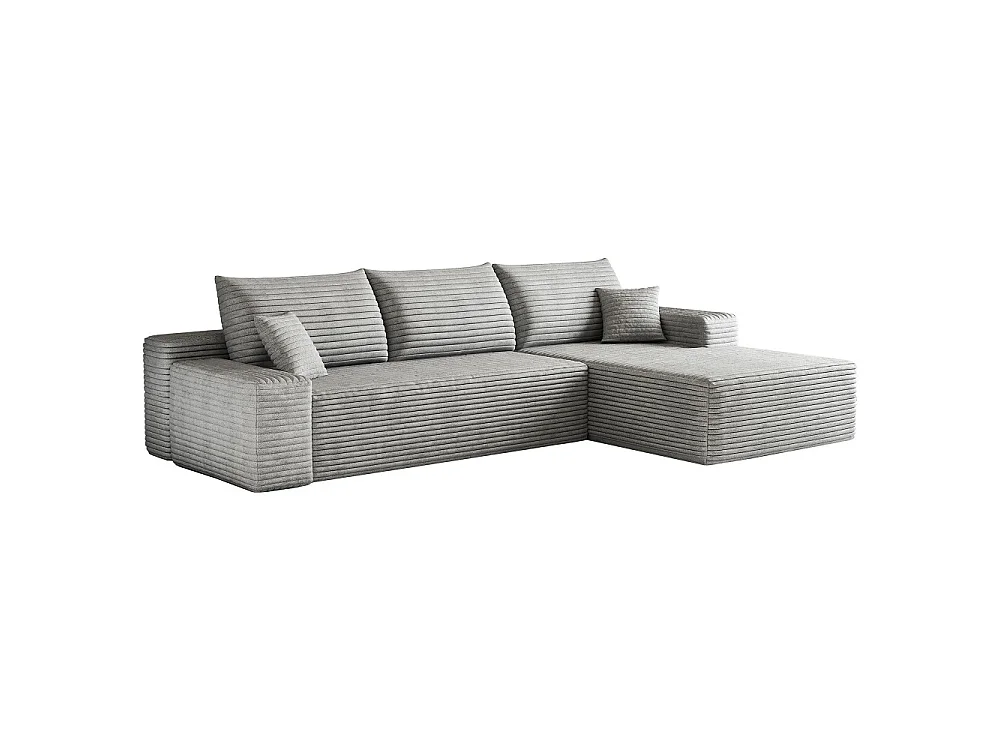 Canapé d'angle modulaire sans armature, avec partie en L à droite, assise profonde, prêt à l'emploi, gris