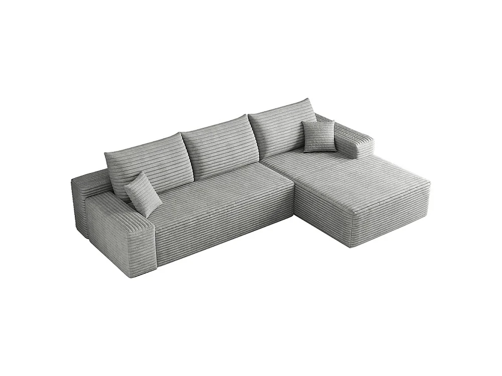 Canapé d'angle modulaire sans armature, avec partie en L à droite, assise profonde, prêt à l'emploi, gris