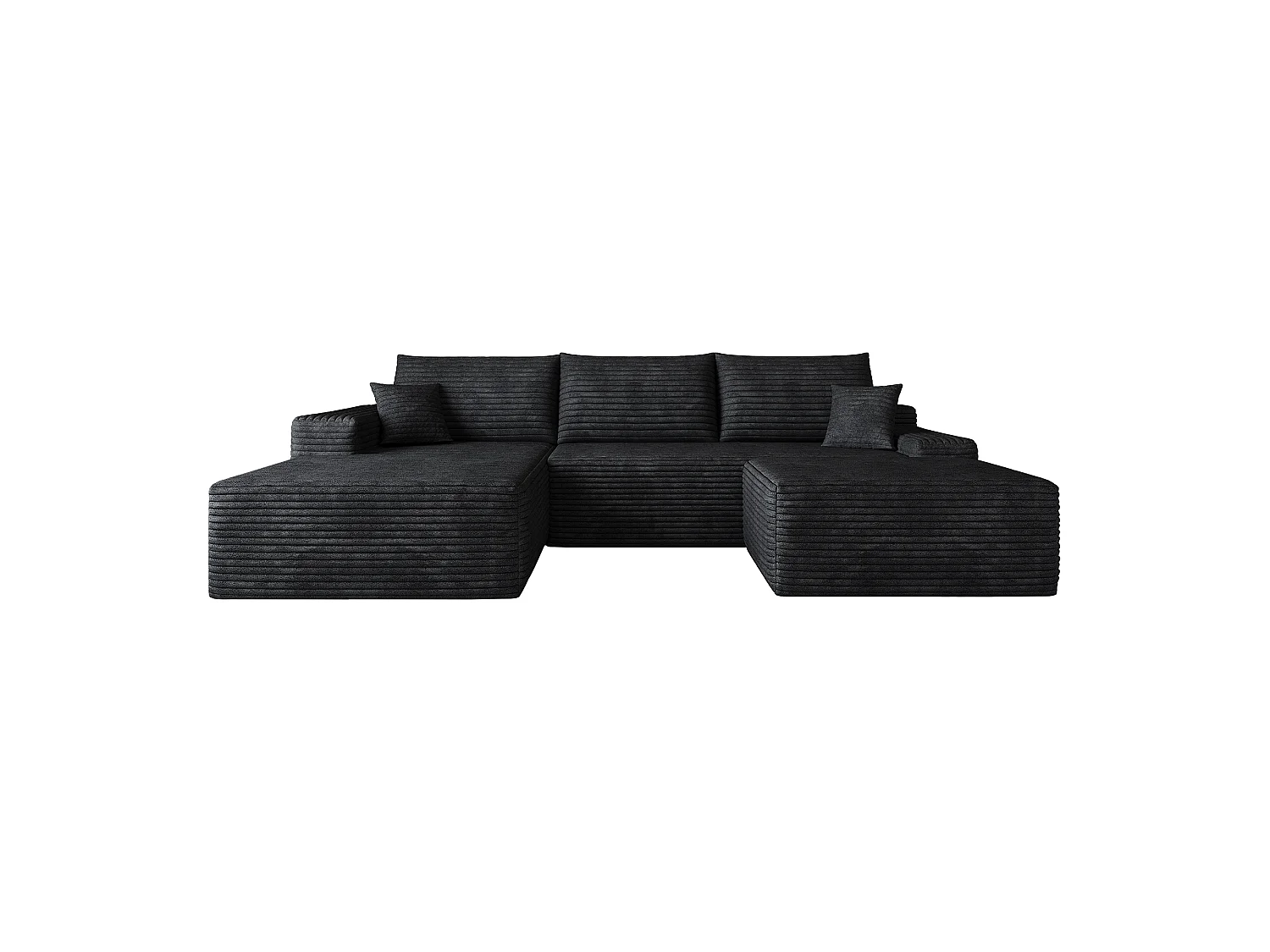 Canapé d'angle sans armature, en L à gauche, avec des coussins d'assise profonds, 2 places + 1 repose-pieds, prêt à l'emploi, noir