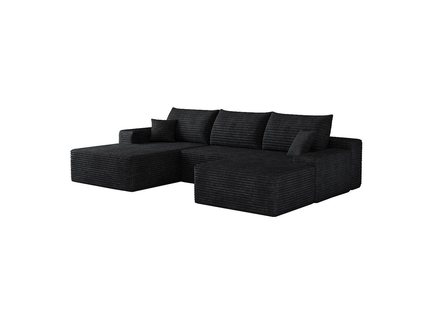 Canapé d'angle sans armature, en L à gauche, avec des coussins d'assise profonds, 2 places + 1 repose-pieds, prêt à l'emploi, noir