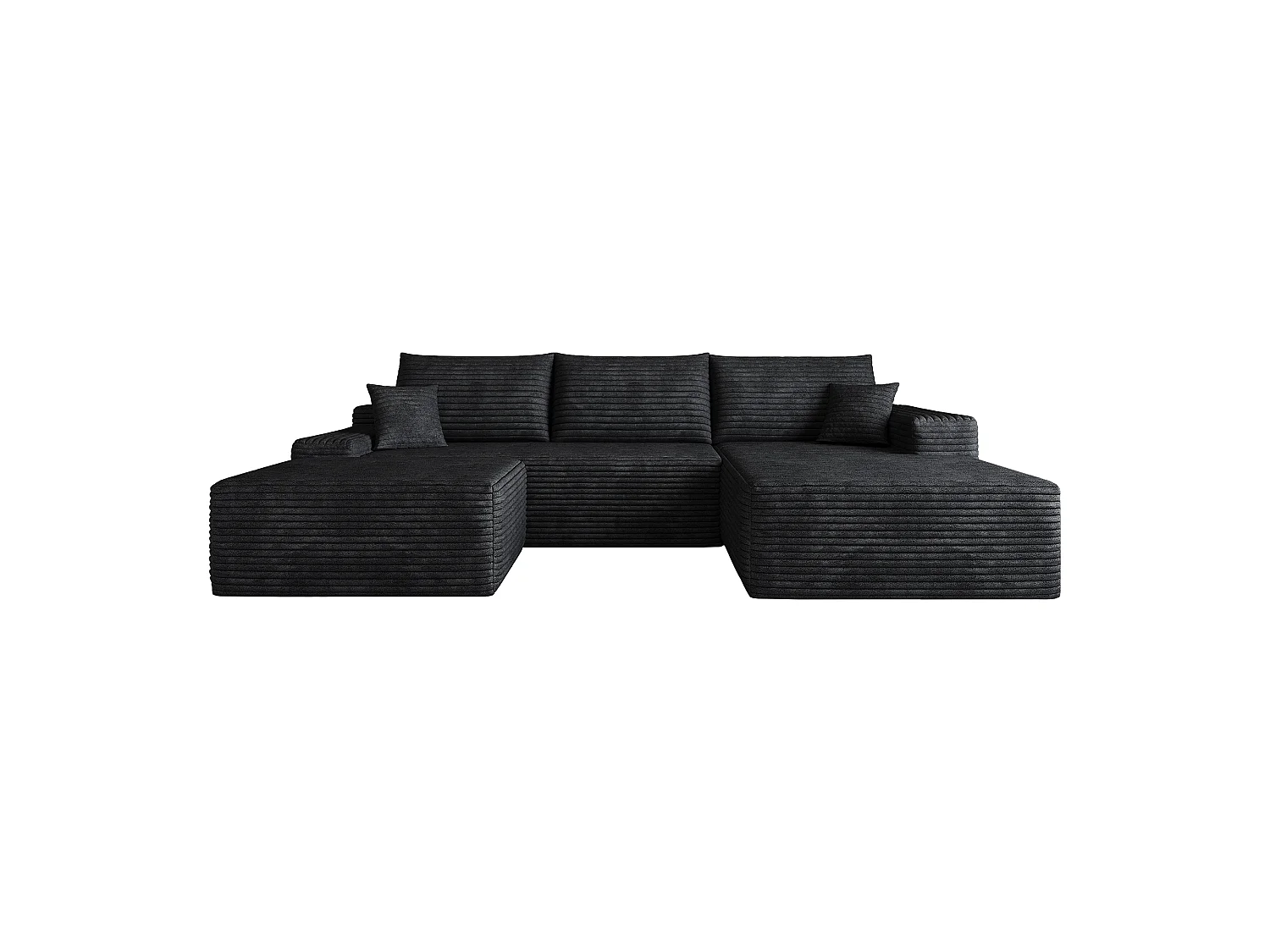 Canapé d'angle sans armature, en L à droite, avec des coussins d'assise profonds, 2 places + 1 repose-pieds, prêt à l'emploi, noir
