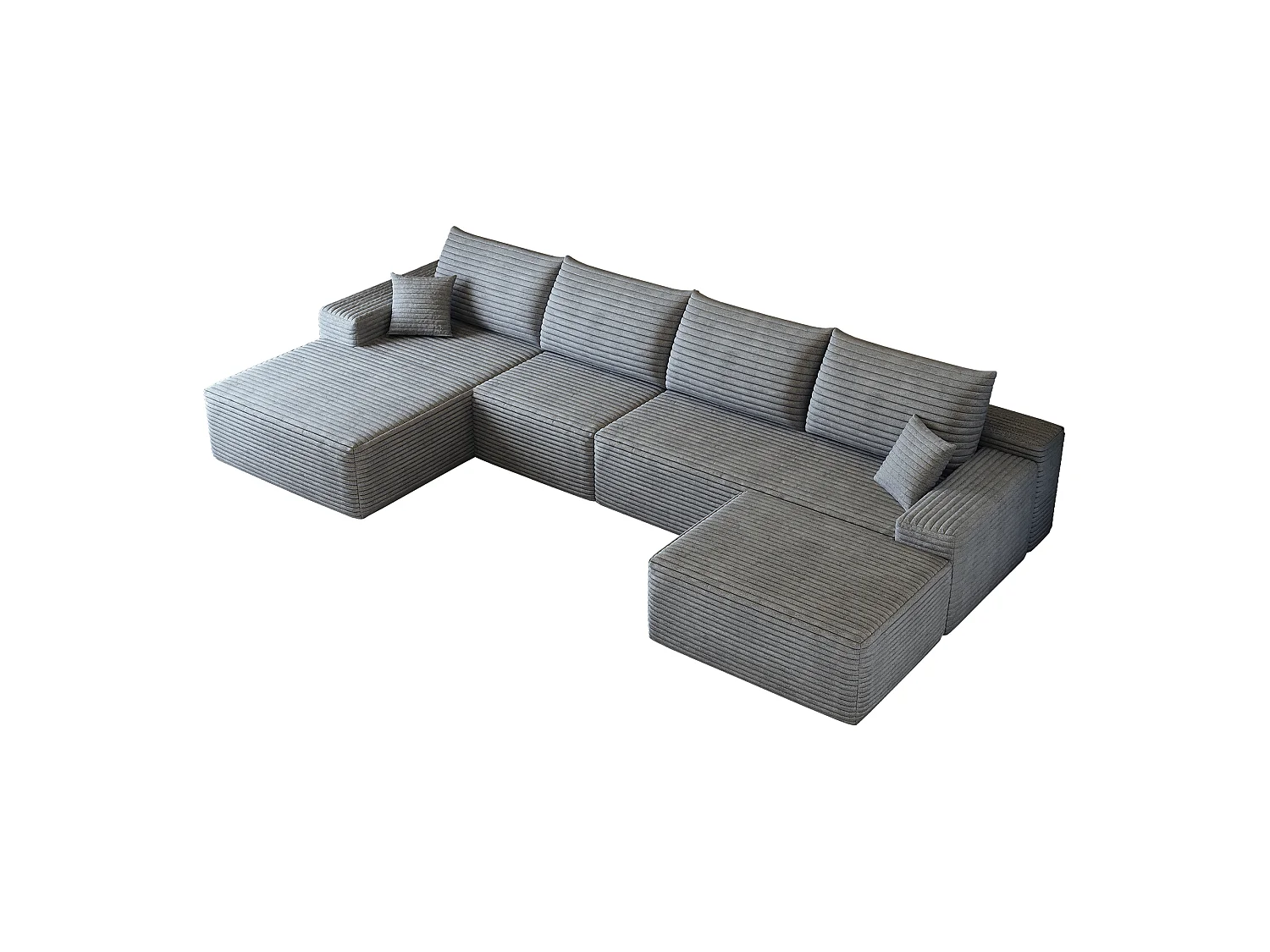 Canapé d'angle modulaire, en L à gauche, 5 places + un repose-pieds, coussins d'assise profonds, prêt à l'emploi, gris