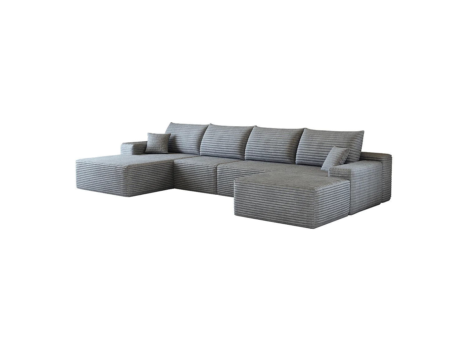 Canapé d'angle modulaire, en L à gauche, 5 places + un repose-pieds, coussins d'assise profonds, prêt à l'emploi, gris