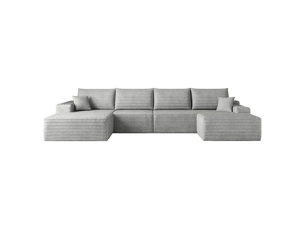 Canapé d'angle modulaire, en L à gauche, 5 places + un repose-pieds, coussins d'assise profonds, prêt à l'emploi, gris