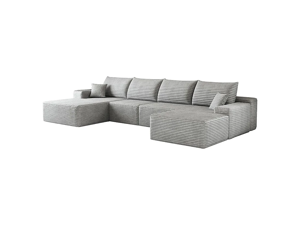 Canapé d'angle modulaire, en L à gauche, 5 places + un repose-pieds, coussins d'assise profonds, prêt à l'emploi, gris