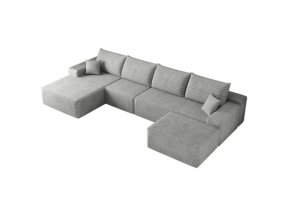 Canapé d'angle modulaire, en L à gauche, 5 places + un repose-pieds, coussins d'assise profonds, prêt à l'emploi, gris