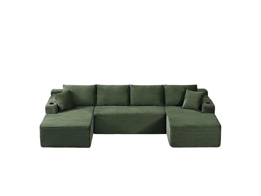Canapé modulaire en U, sans structure, assise profonde, revêtement en velours côtelé, mousse à mémoire de forme, vert