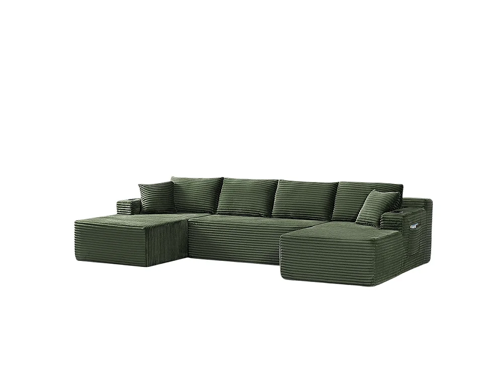 Canapé modulaire en U, sans structure, assise profonde, revêtement en velours côtelé, mousse à mémoire de forme, vert