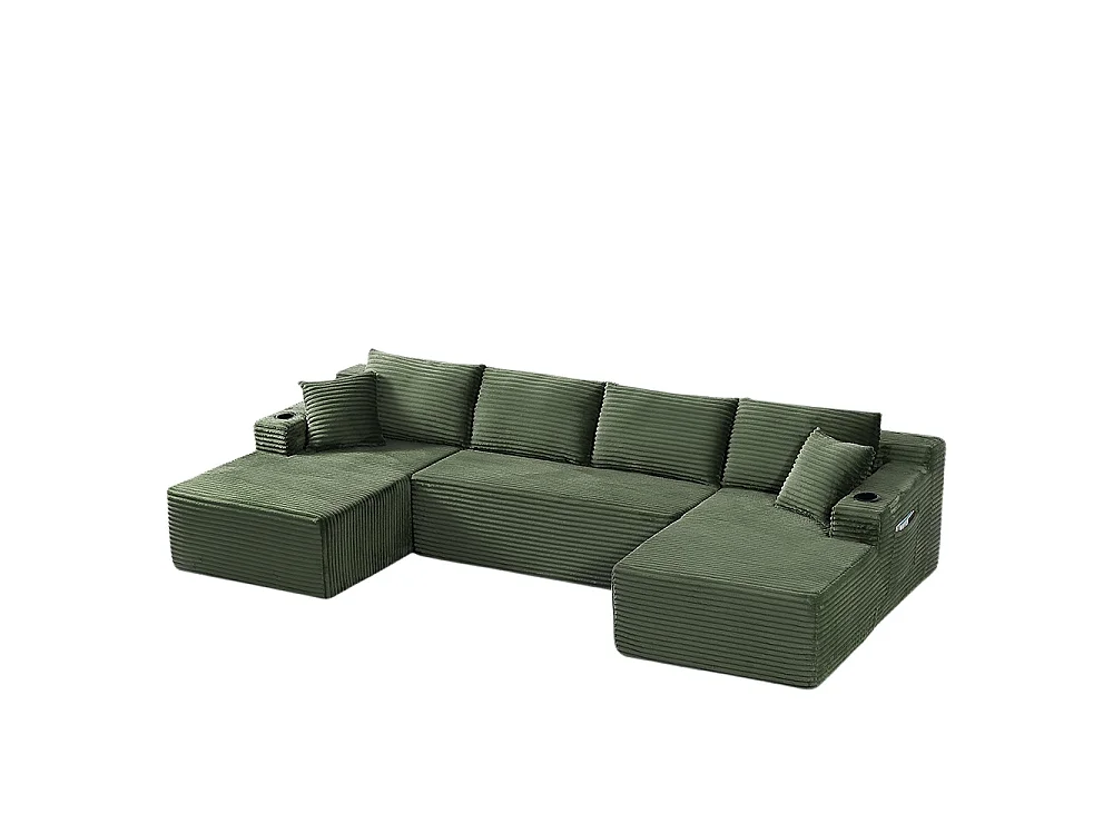 Canapé modulaire en U, sans structure, assise profonde, revêtement en velours côtelé, mousse à mémoire de forme, vert
