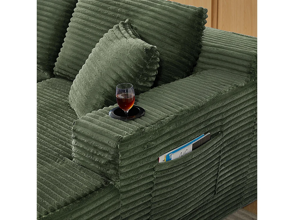 Canapé modulaire en U, sans structure, assise profonde, revêtement en velours côtelé, mousse à mémoire de forme, vert