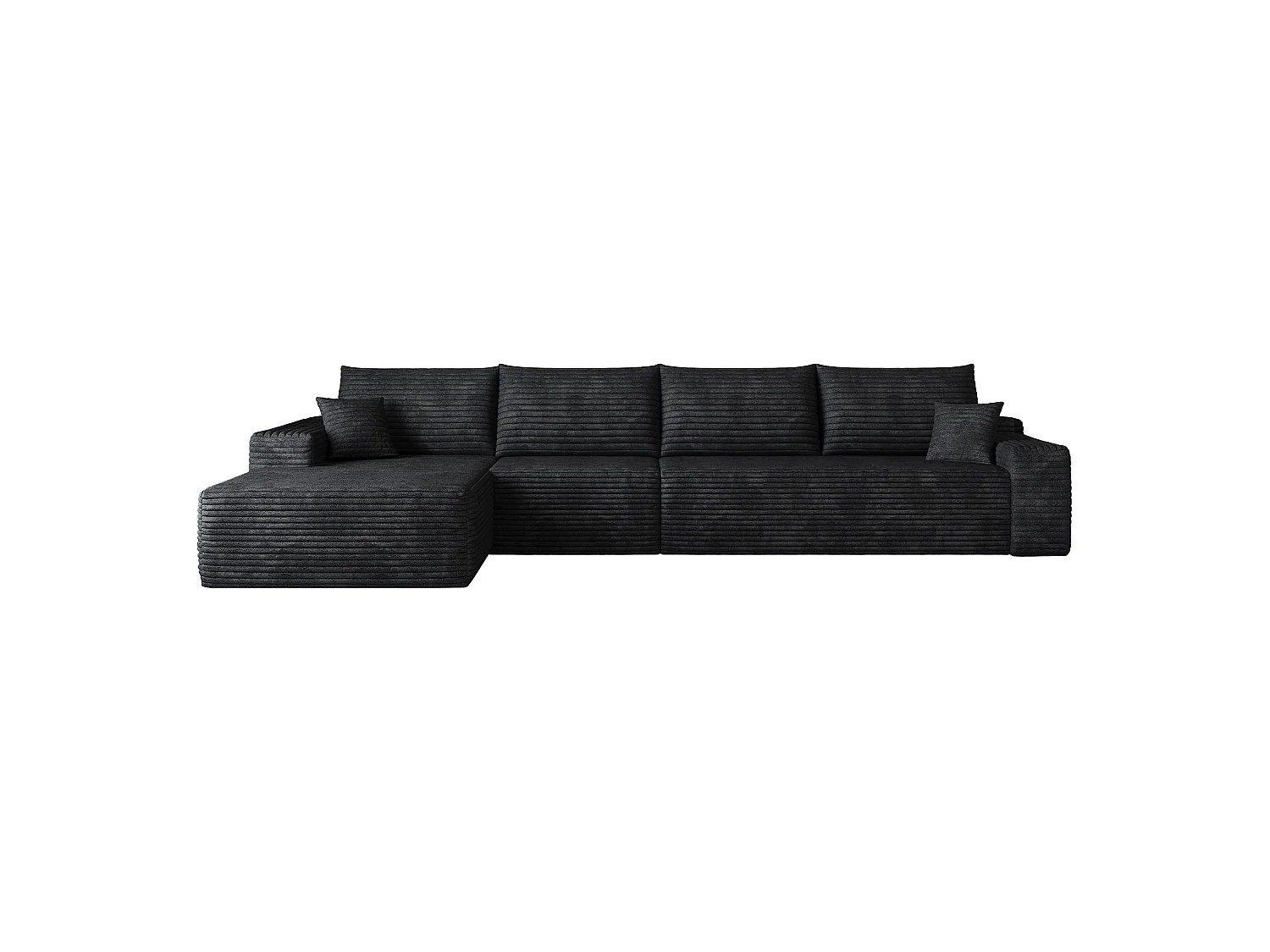 Canapé d'angle modulaire sans armature, en L à gauche, avec des coussins d'assise profonds, prêt à l'emploi, noir