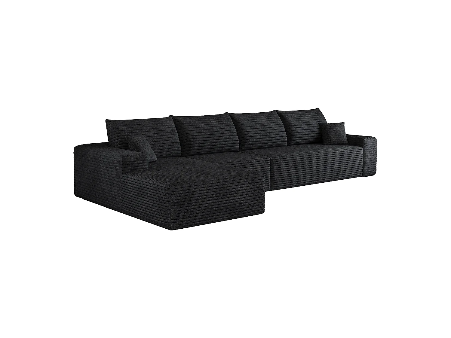 Canapé d'angle modulaire sans armature, en L à gauche, avec des coussins d'assise profonds, prêt à l'emploi, noir