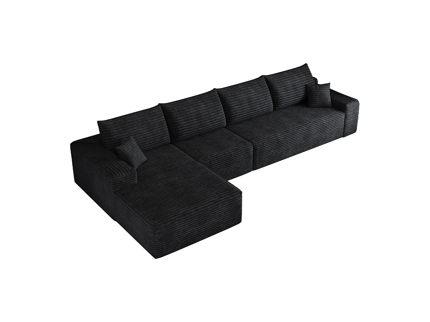 Canapé d'angle modulaire sans armature, en L à gauche, avec des coussins d'assise profonds, prêt à l'emploi, noir