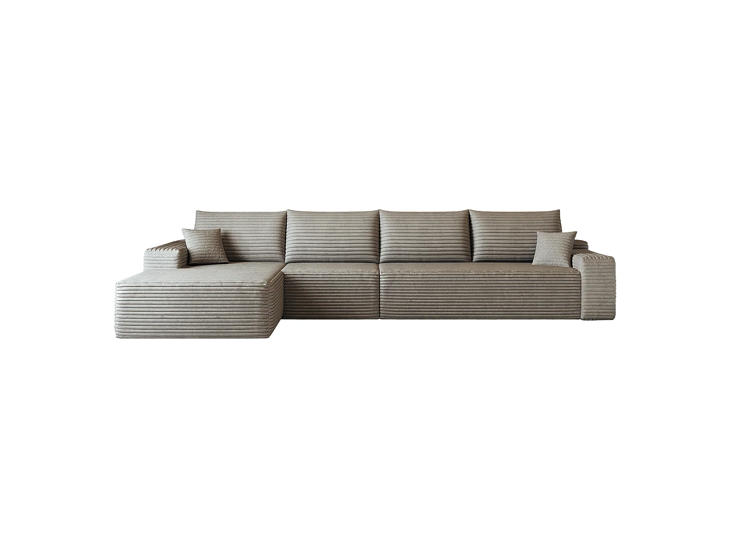 Canapé d'angle modulaire sans armature, en L à gauche, avec des coussins d'assise profonds, prêt à l'emploi, couleur camel