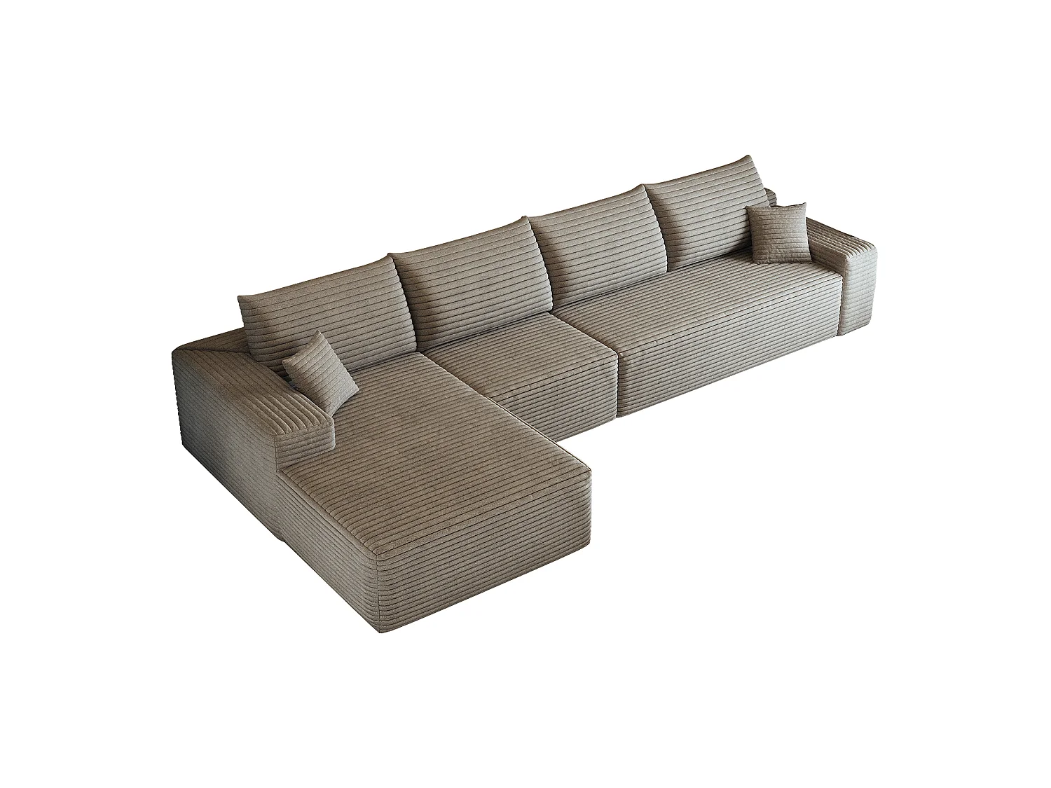 Canapé d'angle modulaire sans armature, en L à gauche, avec des coussins d'assise profonds, prêt à l'emploi, couleur camel