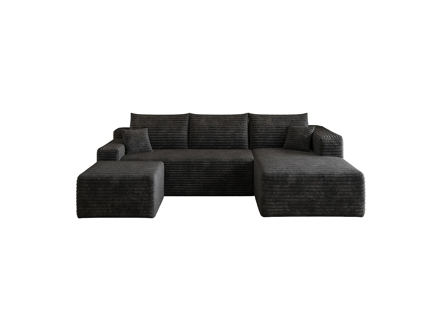 Canapé en L avec méridienne à droite, assise profonde, style minimaliste moderne, motif « nuages », prêt à l'emploi, noir
