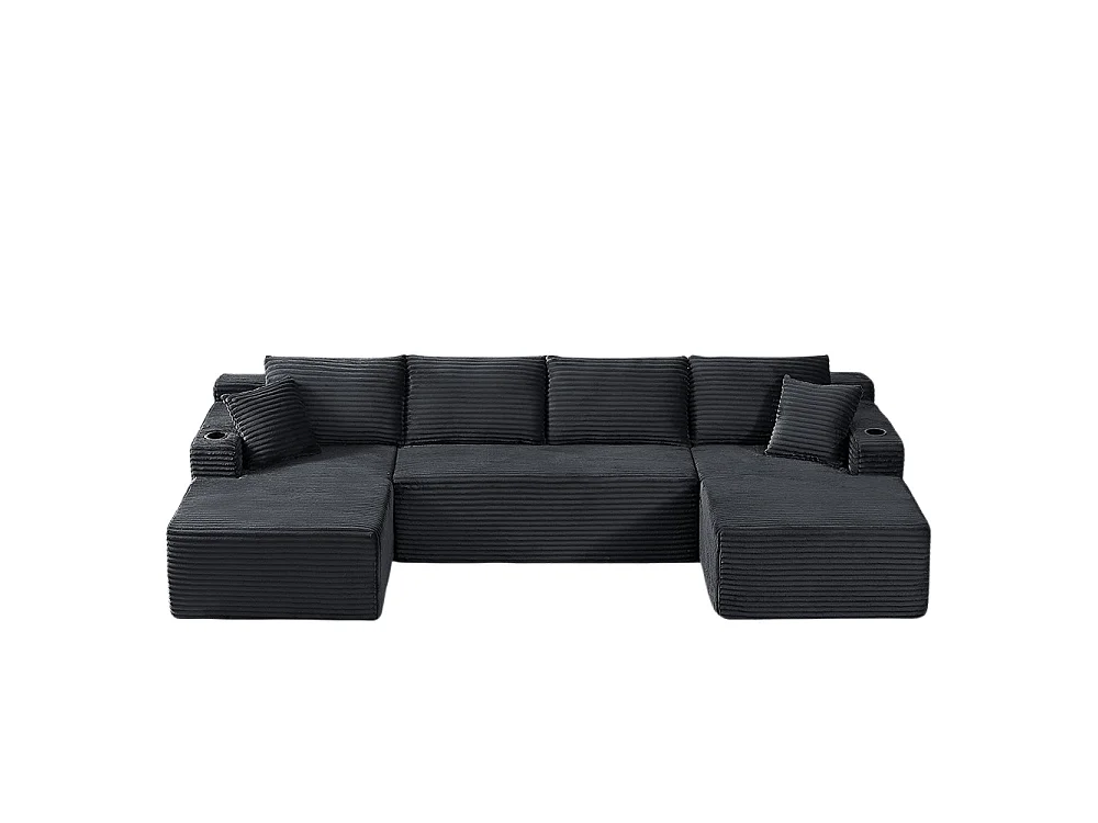 Canapé modulaire en U, sans structure, assise profonde, revêtement en velours côtelé, mousse à mémoire de forme, gris foncé