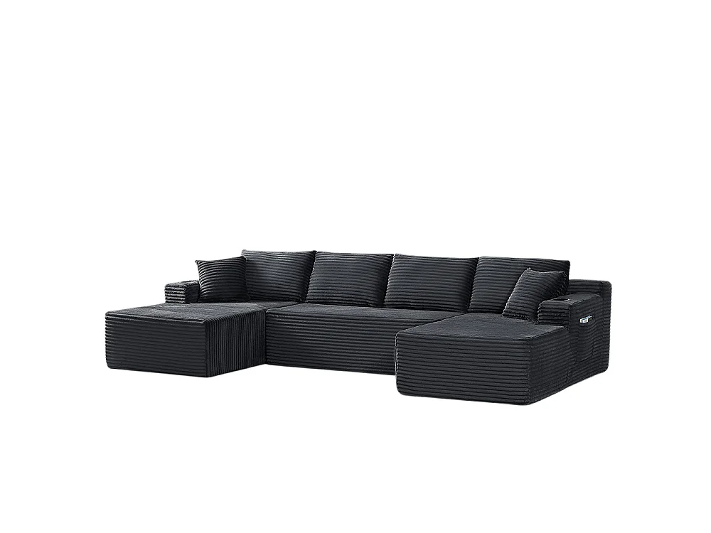 Canapé modulaire en U, sans structure, assise profonde, revêtement en velours côtelé, mousse à mémoire de forme, gris foncé