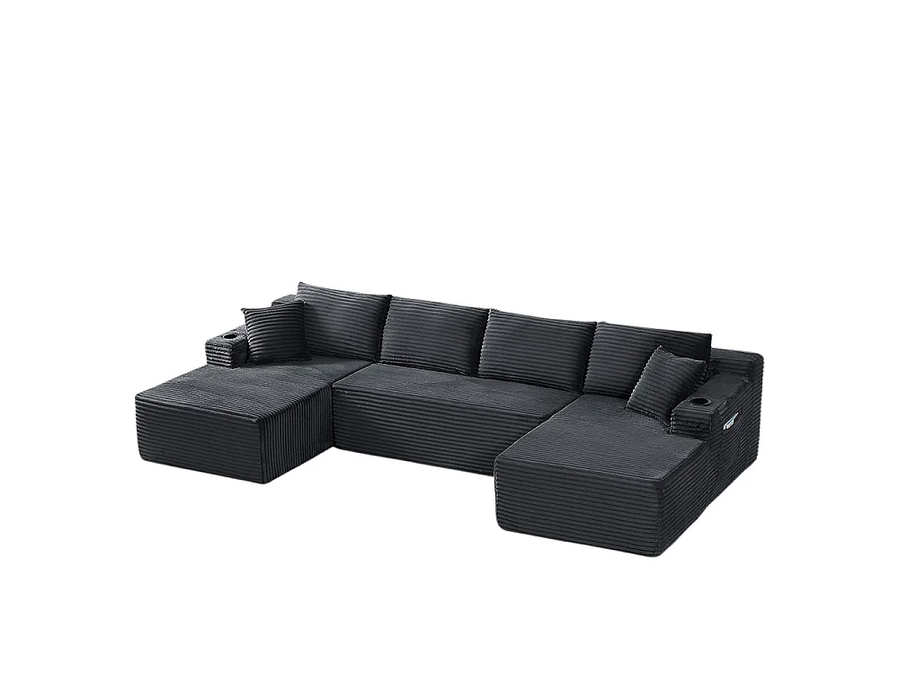 Canapé modulaire en U, sans structure, assise profonde, revêtement en velours côtelé, mousse à mémoire de forme, gris foncé