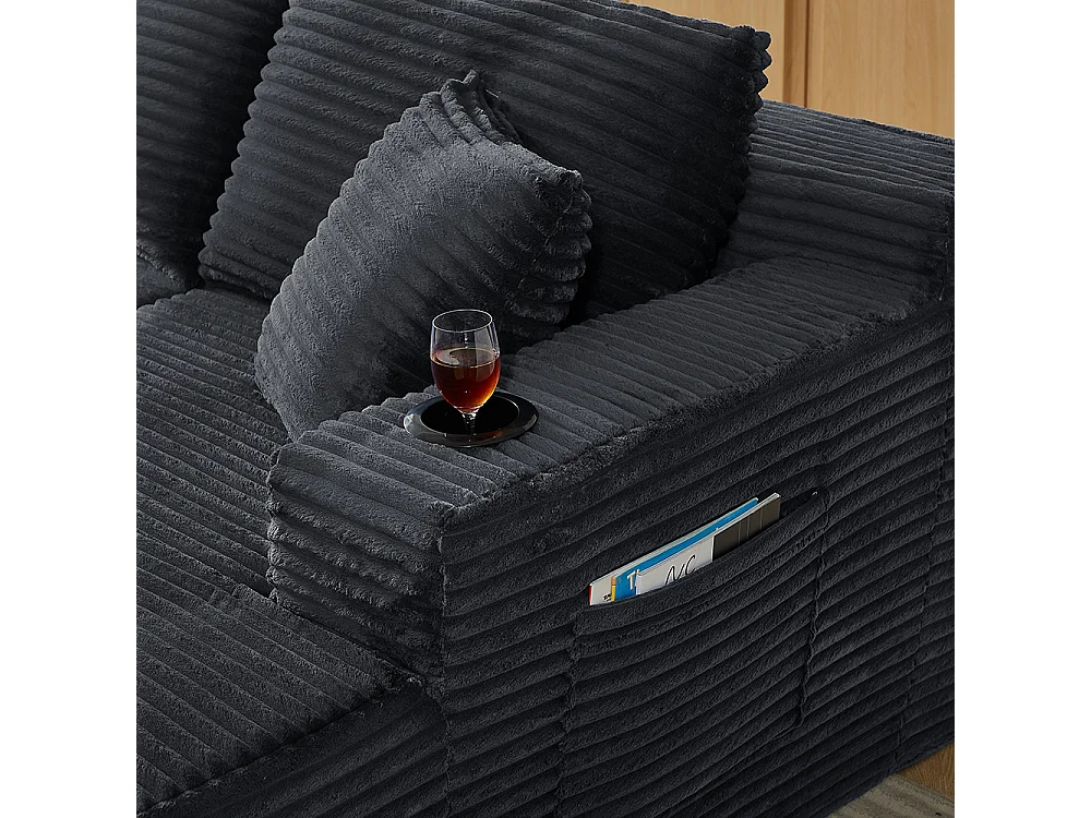 Canapé modulaire en U, sans structure, assise profonde, revêtement en velours côtelé, mousse à mémoire de forme, gris foncé