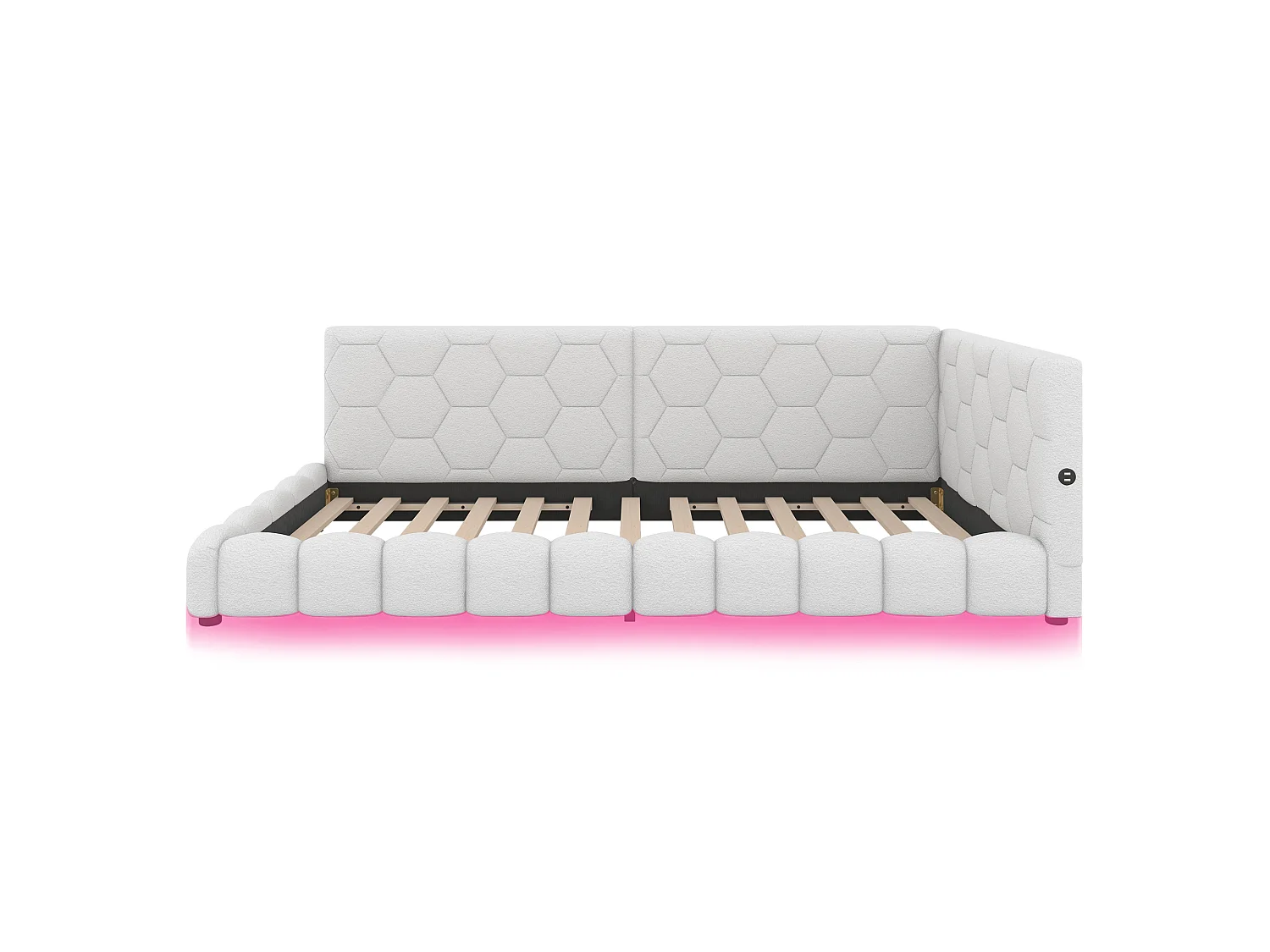 Canapé-lit 90 × 200 cm, lit avec sommier à lattes, éclairage d'ambiance à 16 couleurs, port USB-C, tissu imitation peluche, blanc