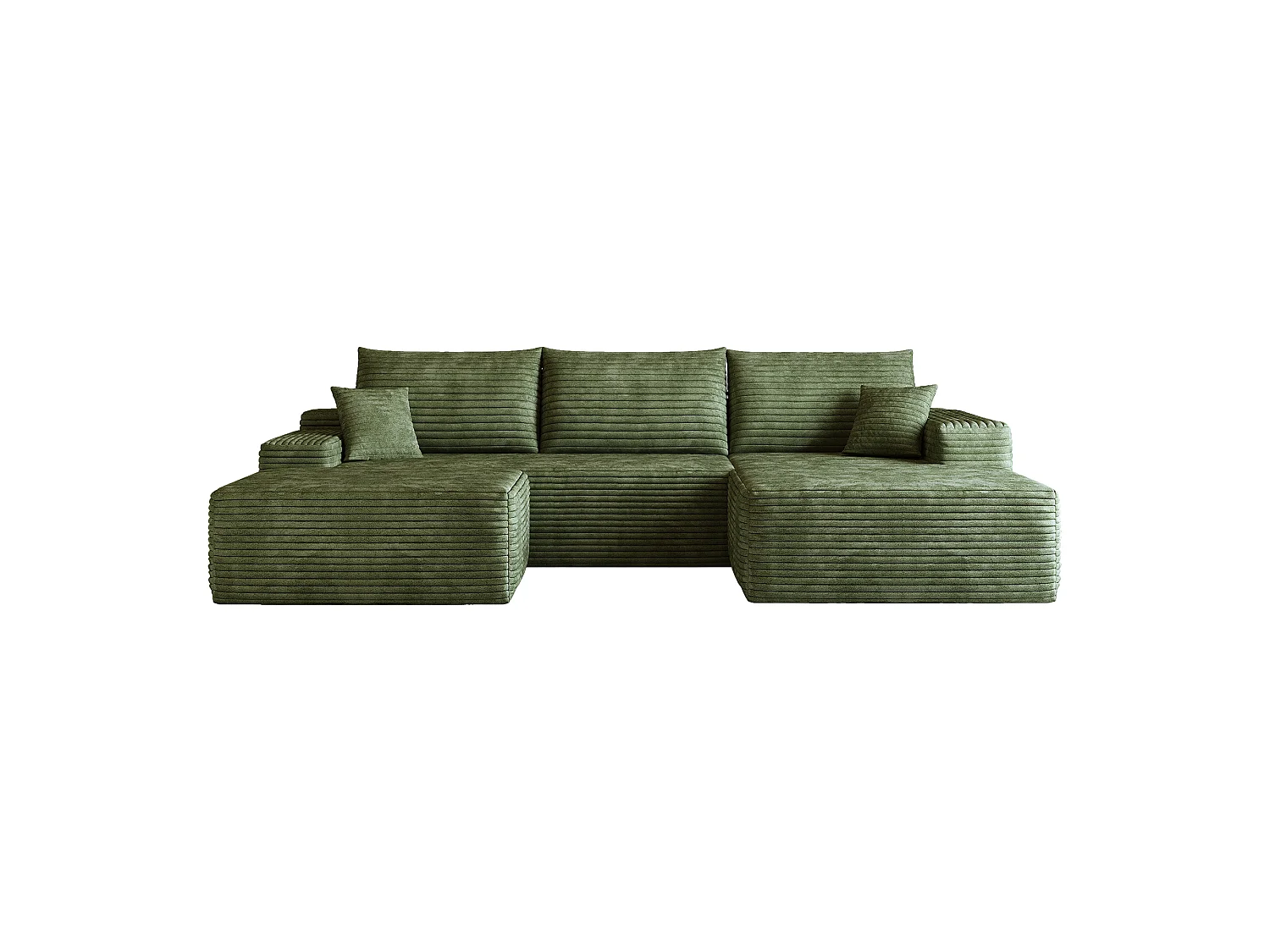 Canapé d'angle sans armature, en L à droite, avec des coussins d'assise profonds, 2 places + 1 repose-pieds, prêt à l'emploi, vert