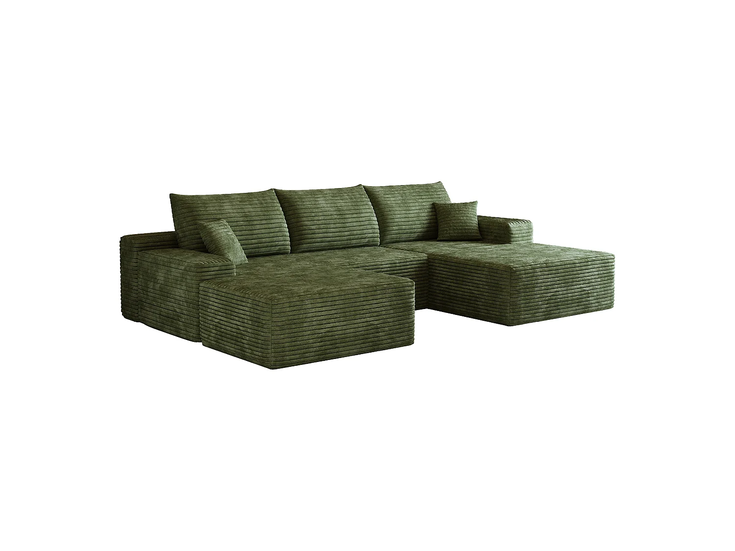 Canapé d'angle sans armature, en L à droite, avec des coussins d'assise profonds, 2 places + 1 repose-pieds, prêt à l'emploi, vert