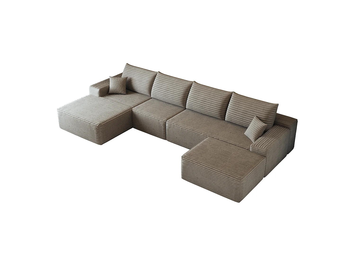 Canapé d'angle modulaire, en L à gauche, 5 places + un repose-pieds, coussins d'assise profonds, prêt à l'emploi, couleur camel