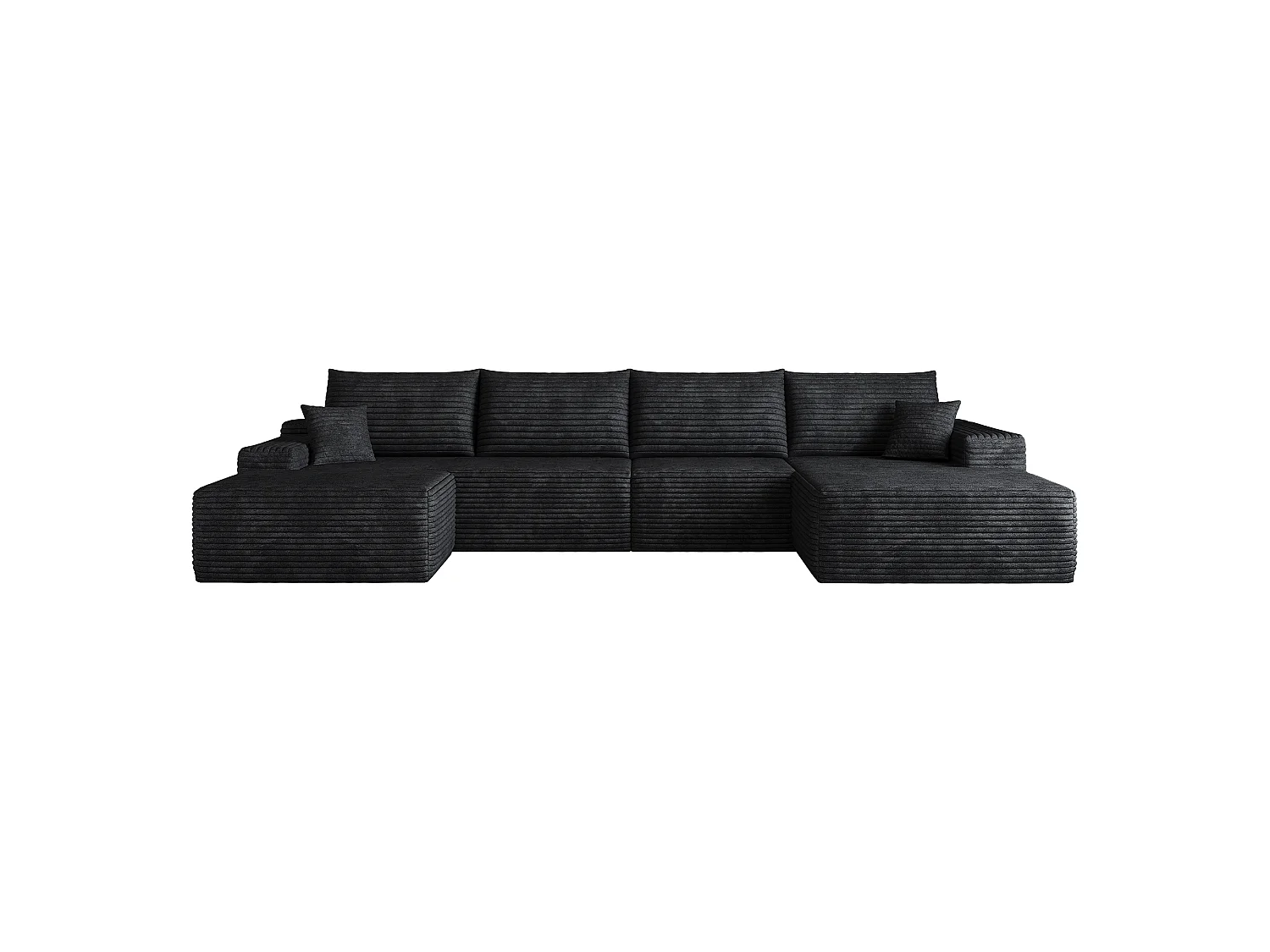 Canapé d'angle modulaire, en L à droite, 5 places + un repose-pieds, coussins d'assise profonds, prêt à l'emploi, noir