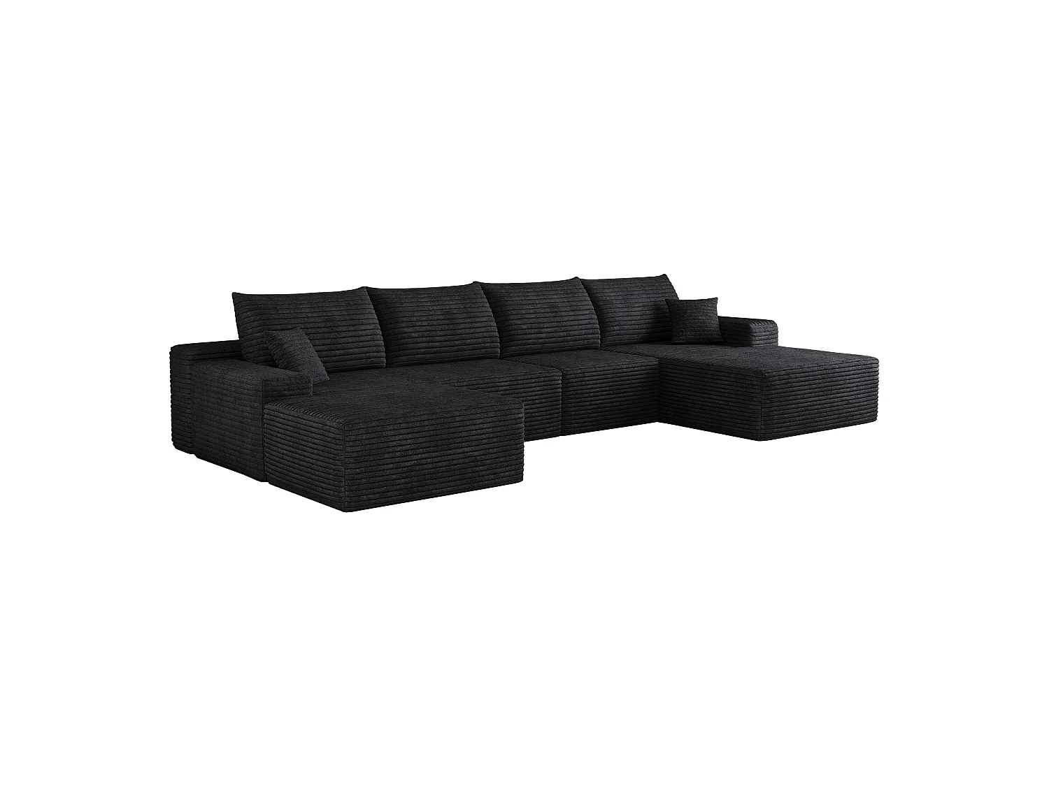 Canapé d'angle modulaire, en L à droite, 5 places + un repose-pieds, coussins d'assise profonds, prêt à l'emploi, noir