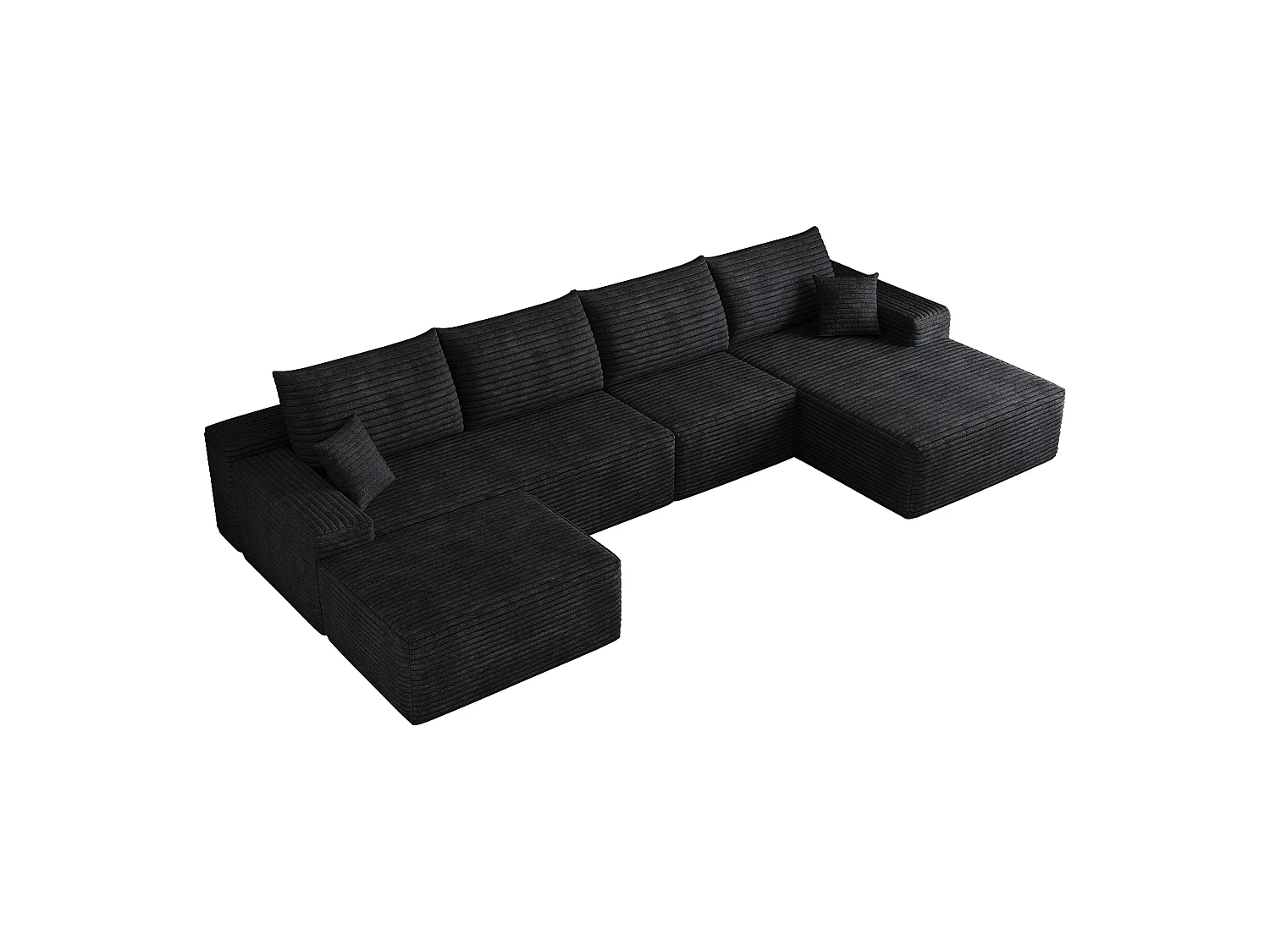 Canapé d'angle modulaire, en L à droite, 5 places + un repose-pieds, coussins d'assise profonds, prêt à l'emploi, noir