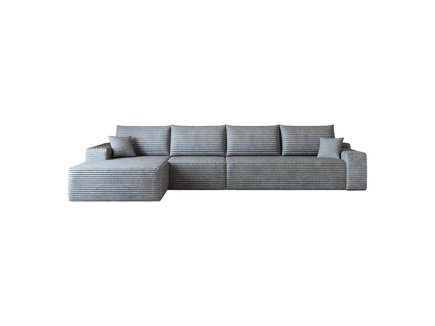 Canapé d'angle modulaire sans armature, en L à gauche, avec des coussins d'assise profonds, prêt à l'emploi, gris