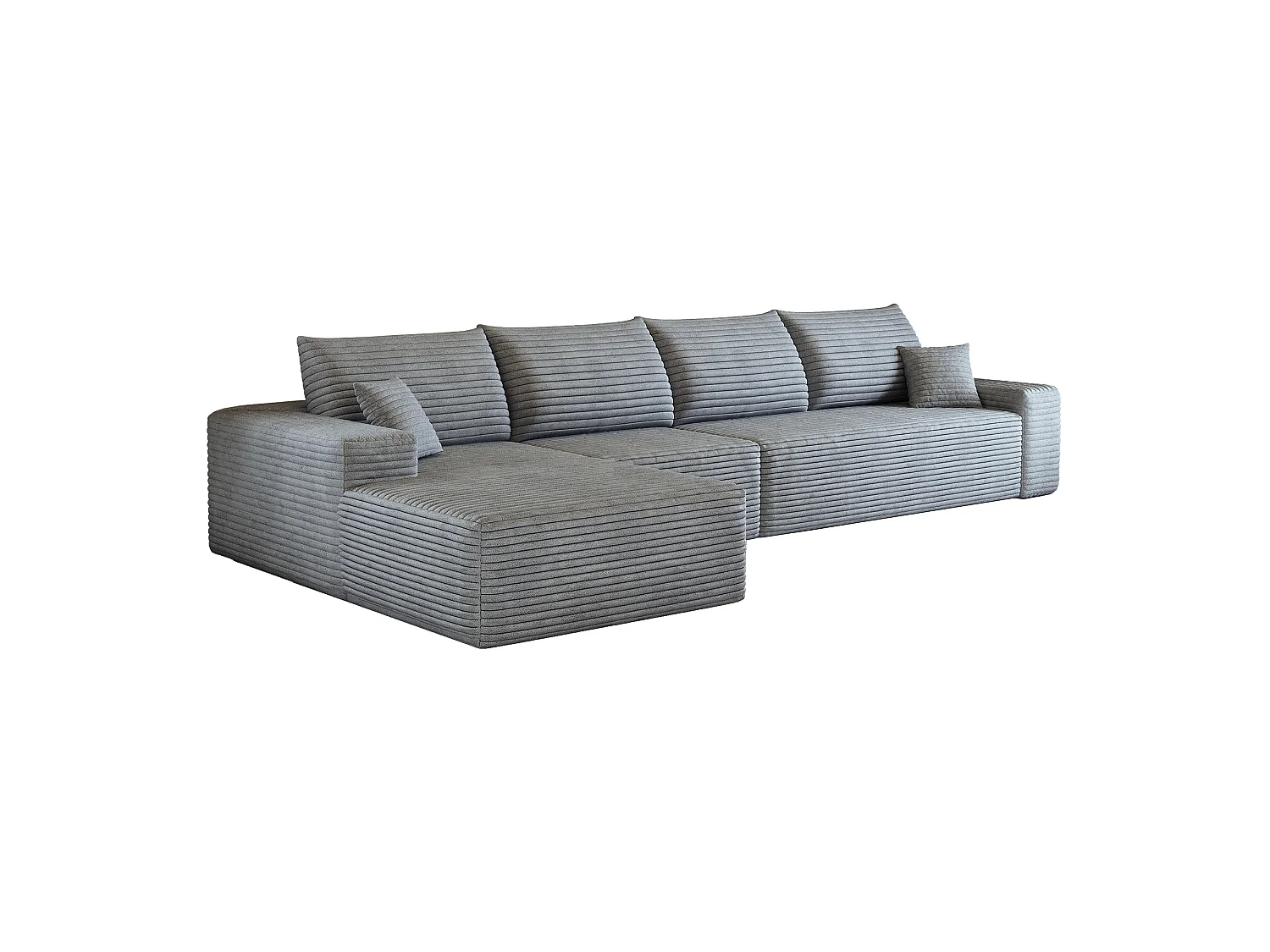 Canapé d'angle modulaire sans armature, en L à gauche, avec des coussins d'assise profonds, prêt à l'emploi, gris