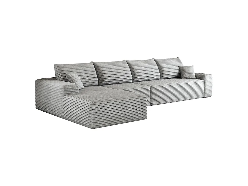 Canapé d'angle modulaire sans armature, en L à gauche, avec des coussins d'assise profonds, prêt à l'emploi, gris