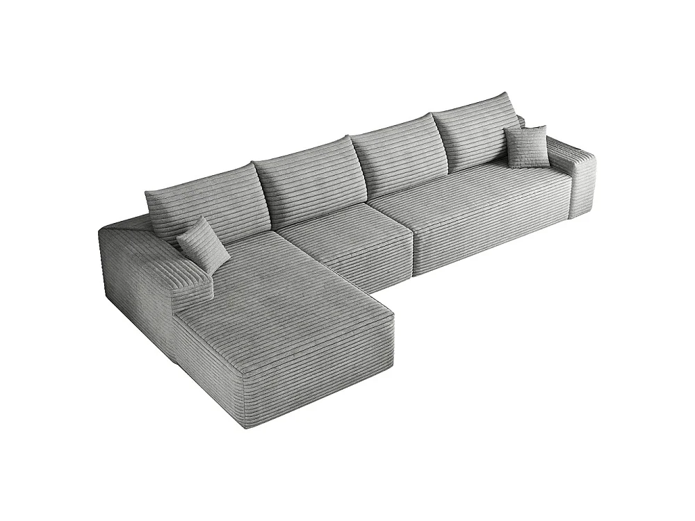 Canapé d'angle modulaire sans armature, en L à gauche, avec des coussins d'assise profonds, prêt à l'emploi, gris