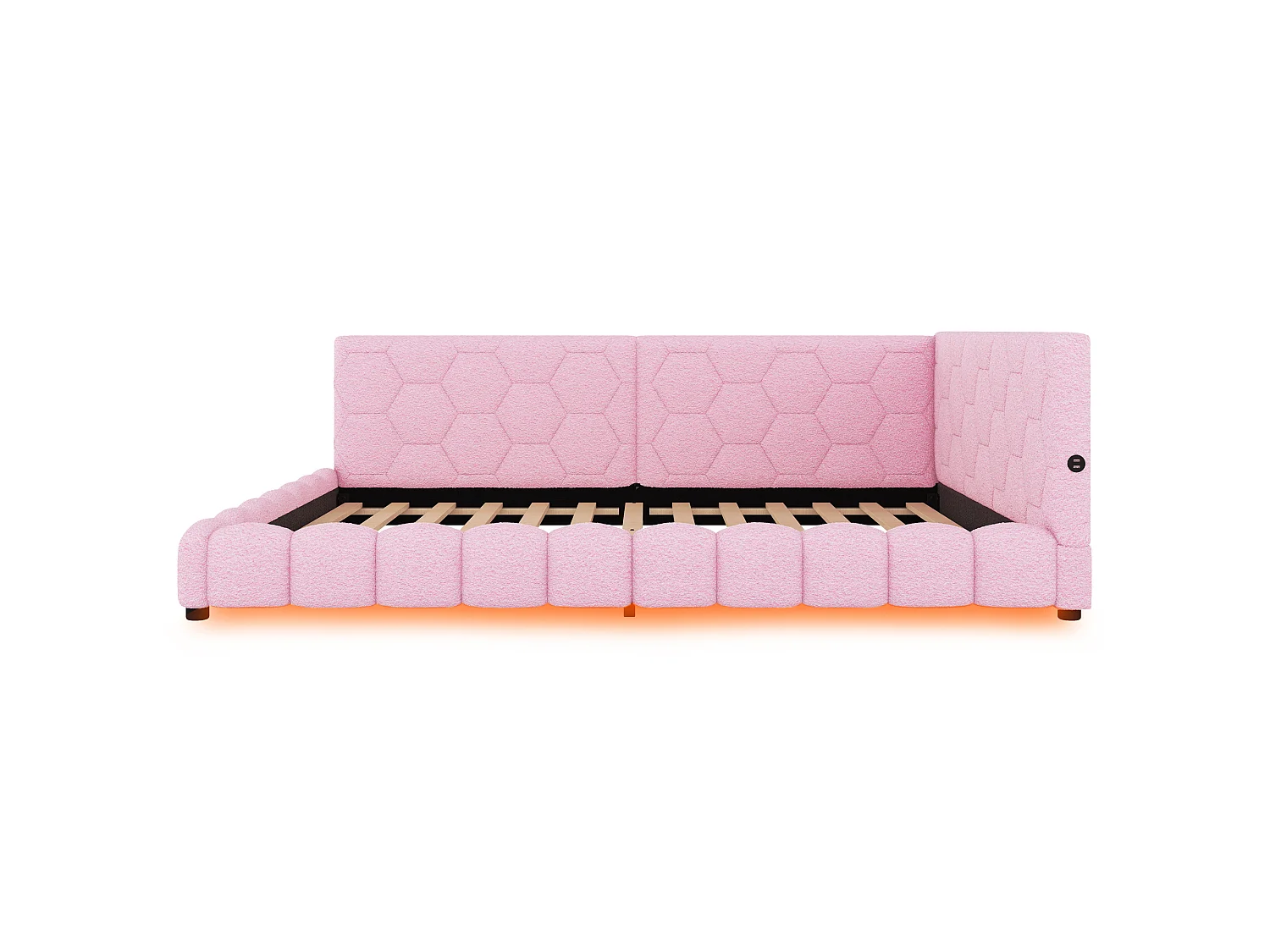 Canapé-lit 140 × 200 cm, lit avec sommier à lattes, éclairage d'ambiance à 16 couleurs, port USB-C, tissu imitation peluche, rose