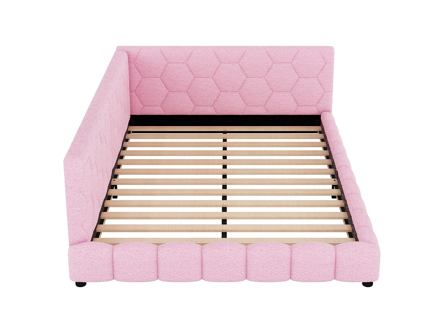 Canapé-lit 140 × 200 cm, lit avec sommier à lattes, éclairage d'ambiance à 16 couleurs, port USB-C, tissu imitation peluche, rose