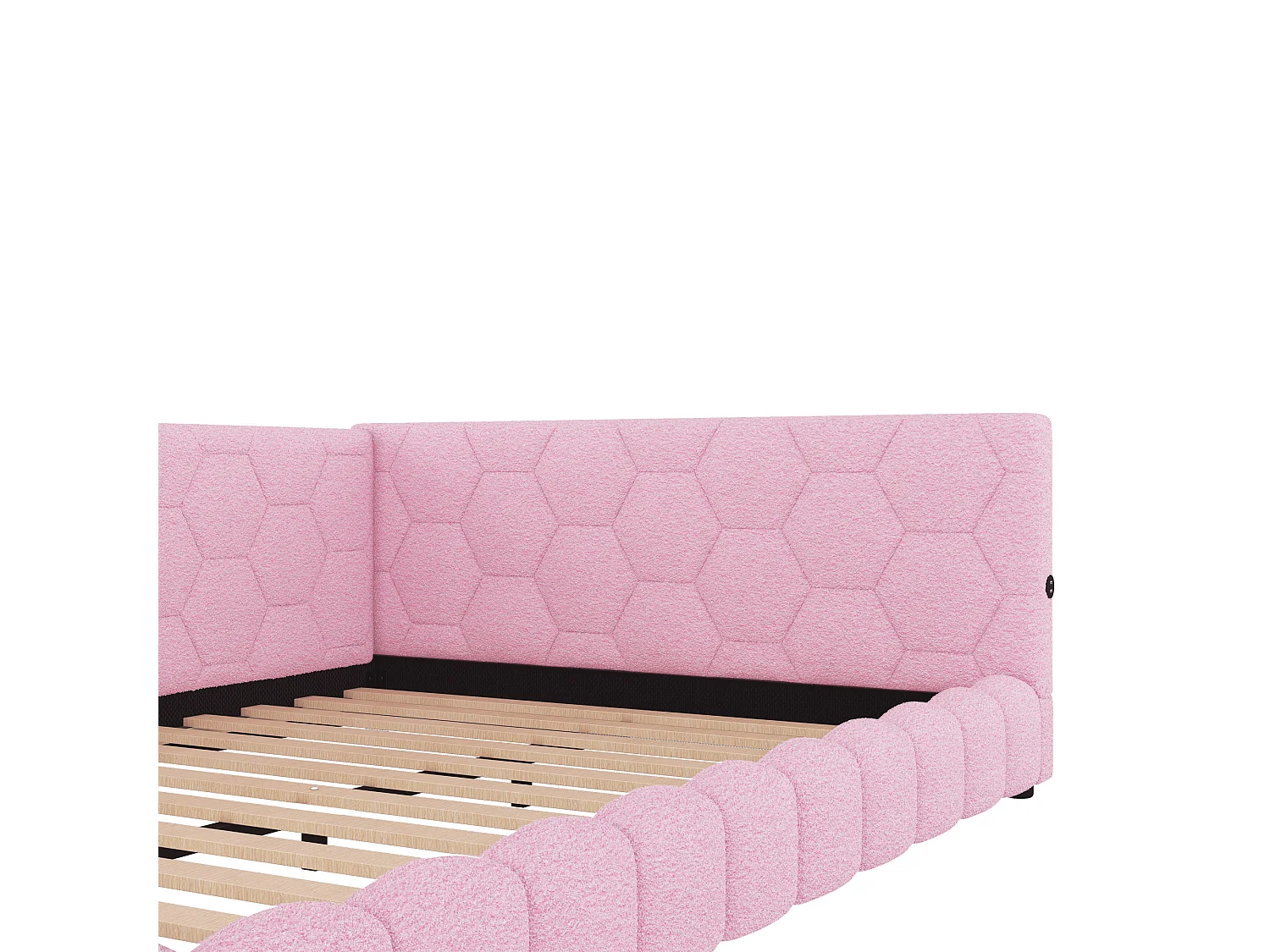 Canapé-lit 140 × 200 cm, lit avec sommier à lattes, éclairage d'ambiance à 16 couleurs, port USB-C, tissu imitation peluche, rose
