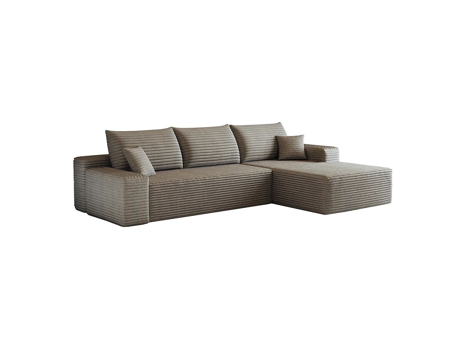 Canapé d'angle modulaire sans armature, avec partie en L à droite, assise profonde, prêt à l'emploi, couleur camel