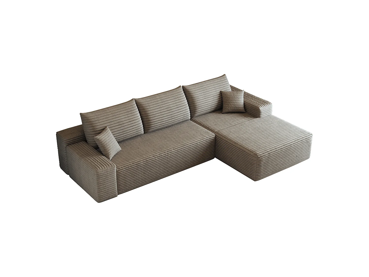 Canapé d'angle modulaire sans armature, avec partie en L à droite, assise profonde, prêt à l'emploi, couleur camel