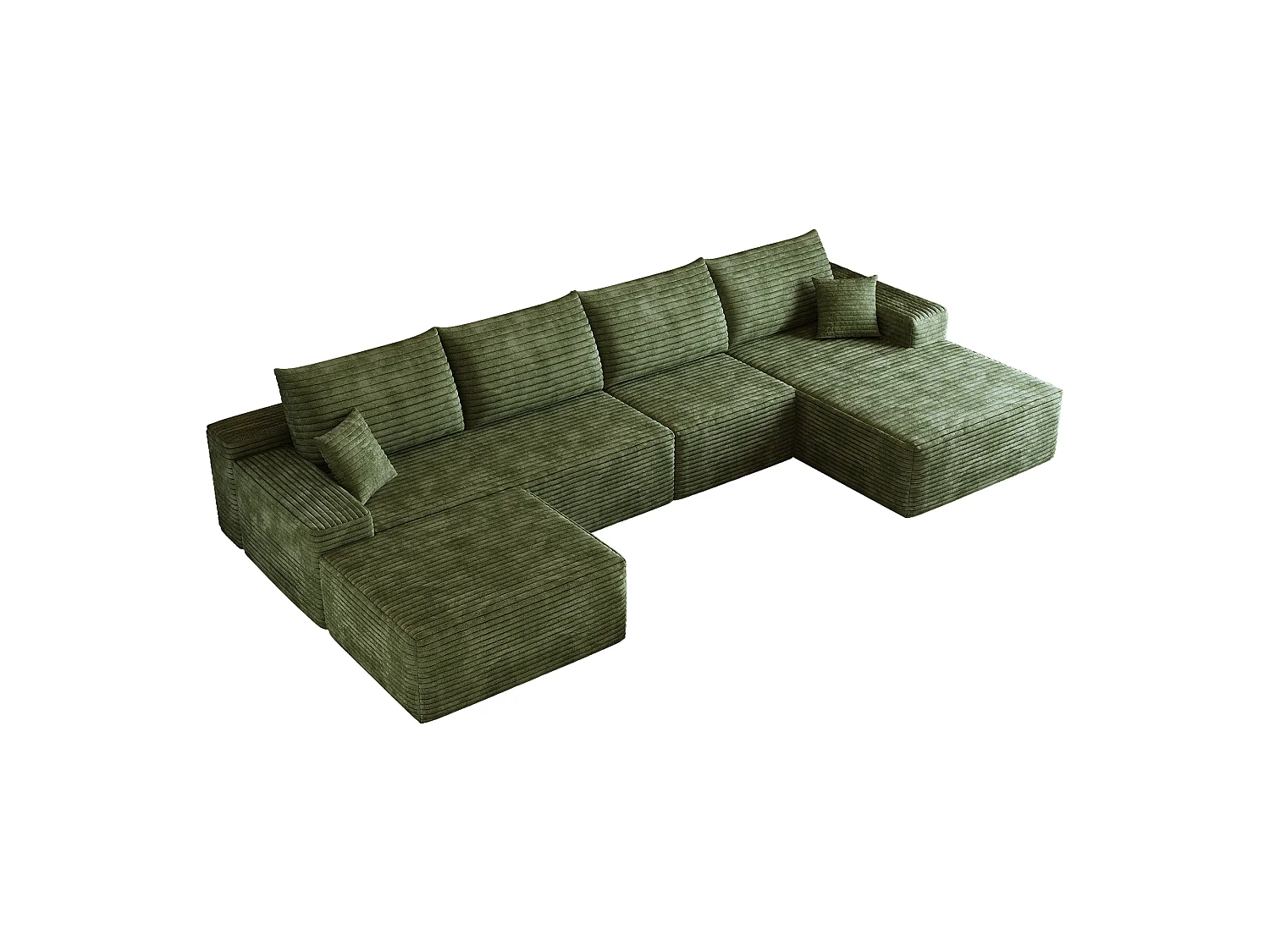 Canapé d'angle modulaire, en L à droite, 5 places + un repose-pieds, coussins d'assise profonds, prêt à l'emploi, vert