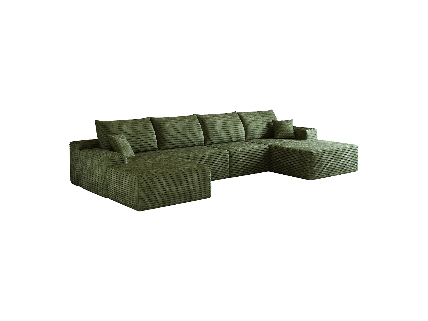 Canapé d'angle modulaire, en L à droite, 5 places + un repose-pieds, coussins d'assise profonds, prêt à l'emploi, vert
