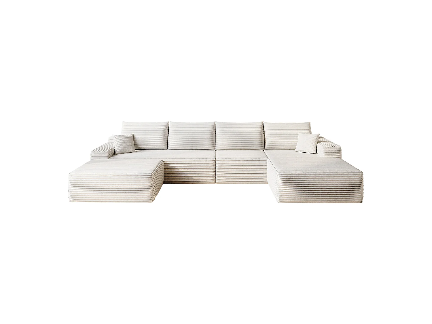 Canapé d'angle modulaire, en L à droite, 5 places + un repose-pieds, coussins d'assise profonds, prêt à l'emploi, blanc