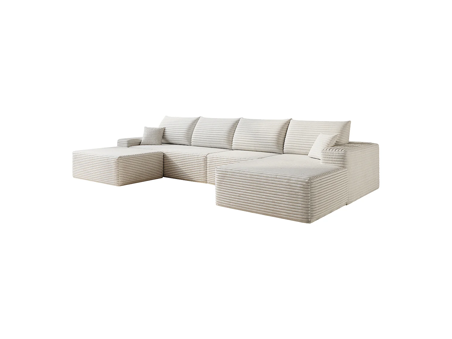 Canapé d'angle modulaire, en L à droite, 5 places + un repose-pieds, coussins d'assise profonds, prêt à l'emploi, blanc
