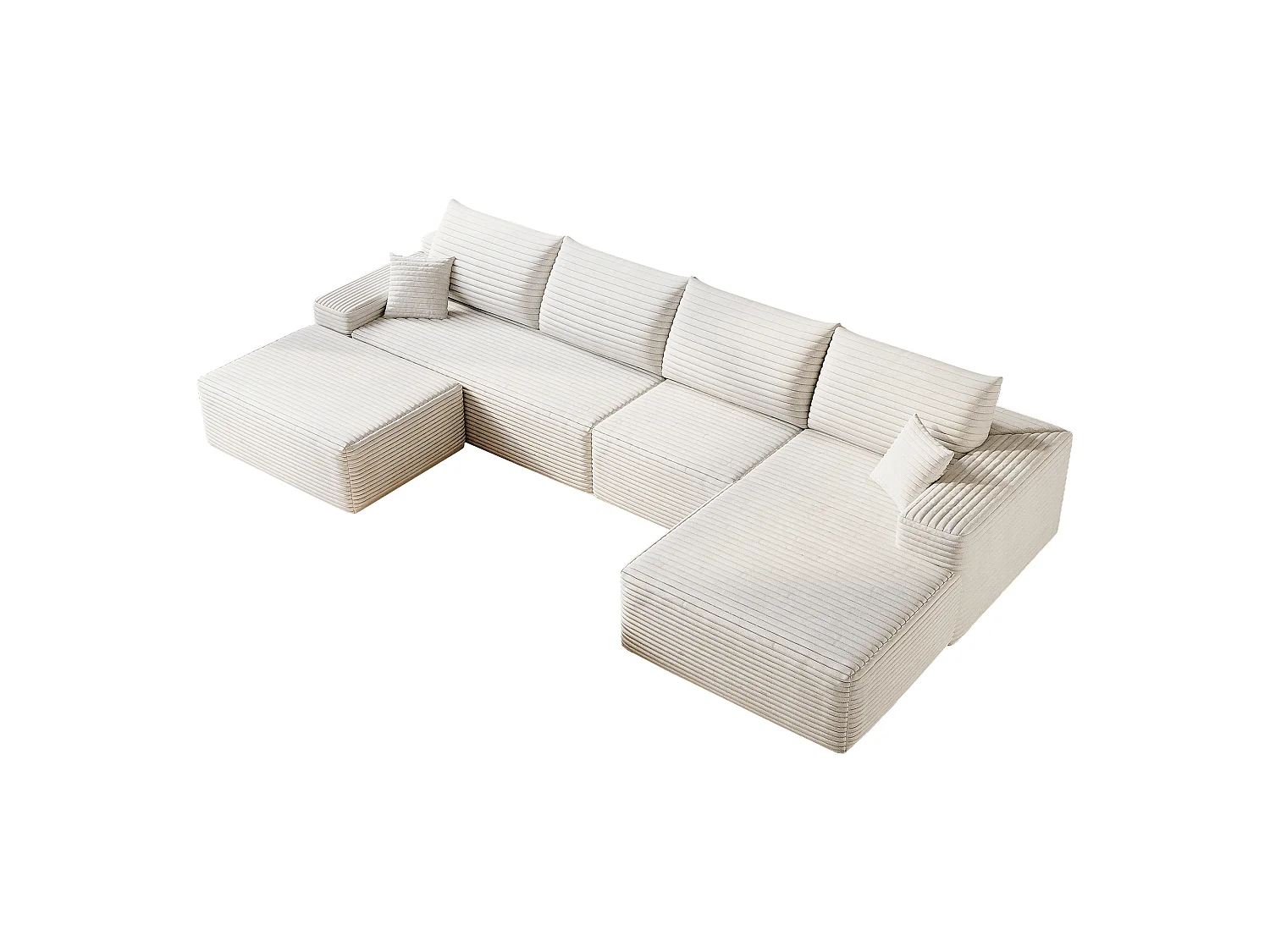 Canapé d'angle modulaire, en L à droite, 5 places + un repose-pieds, coussins d'assise profonds, prêt à l'emploi, blanc