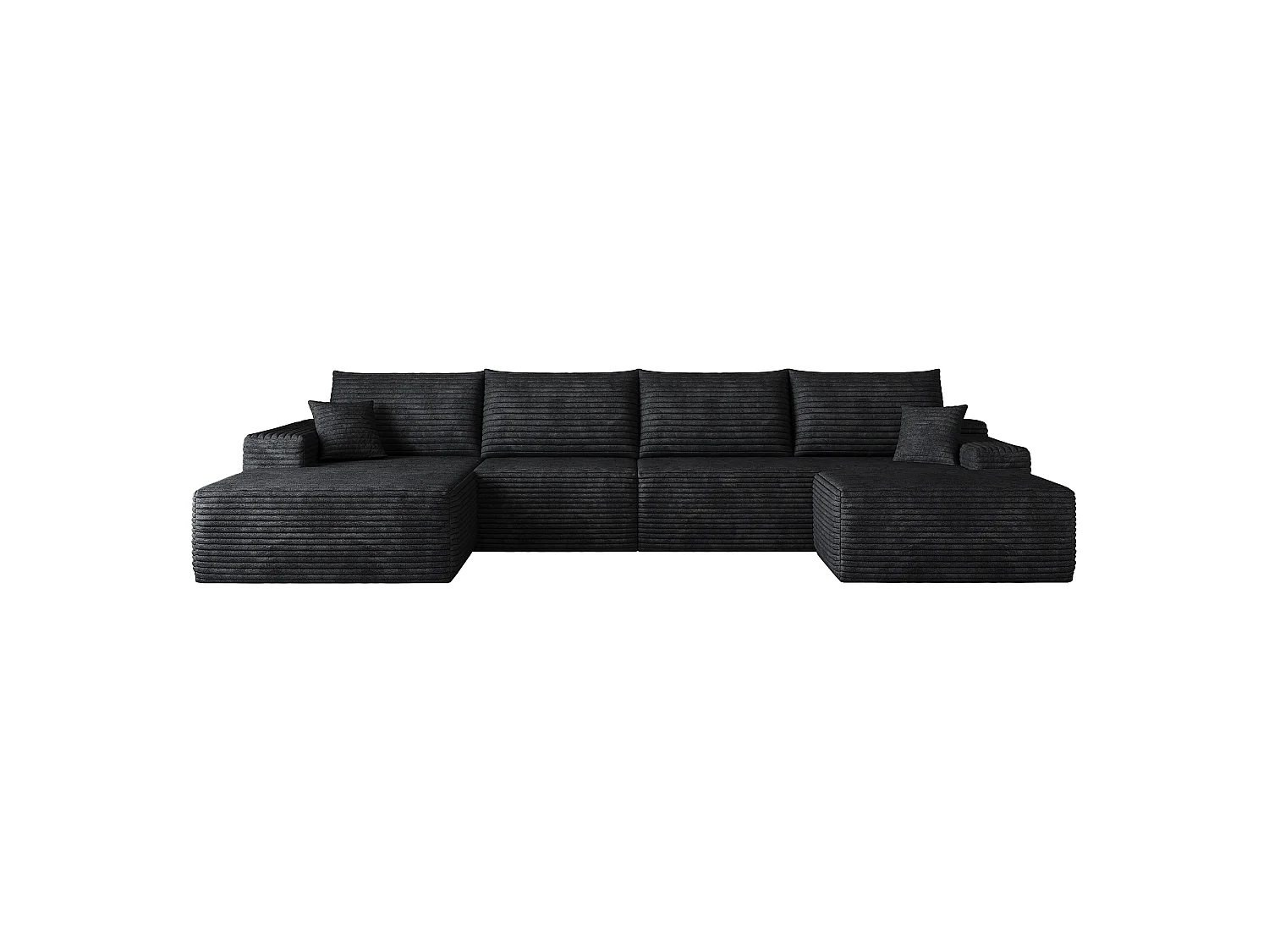Canapé d'angle modulaire, en L à gauche, 5 places + un repose-pieds, coussins d'assise profonds, prêt à l'emploi, noir