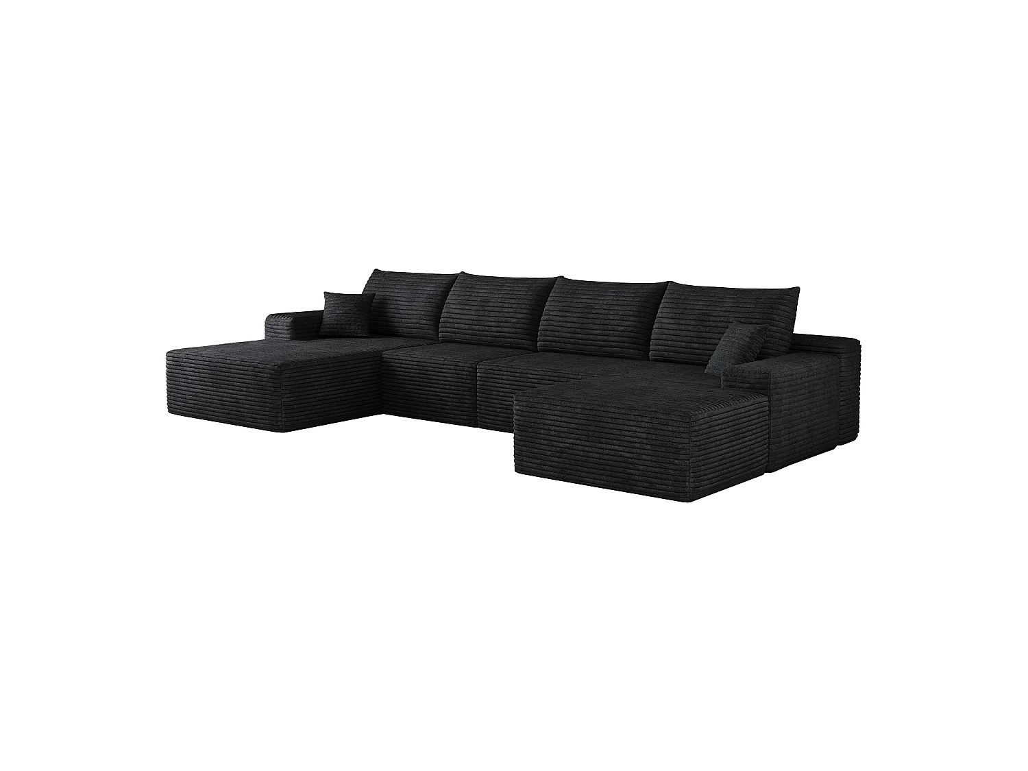 Canapé d'angle modulaire, en L à gauche, 5 places + un repose-pieds, coussins d'assise profonds, prêt à l'emploi, noir