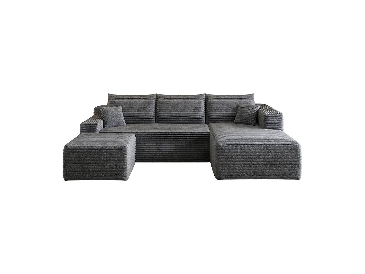 Canapé en L avec méridienne à droite, assise profonde, style minimaliste moderne, motif « nuages », prêt à l'emploi, gris foncé