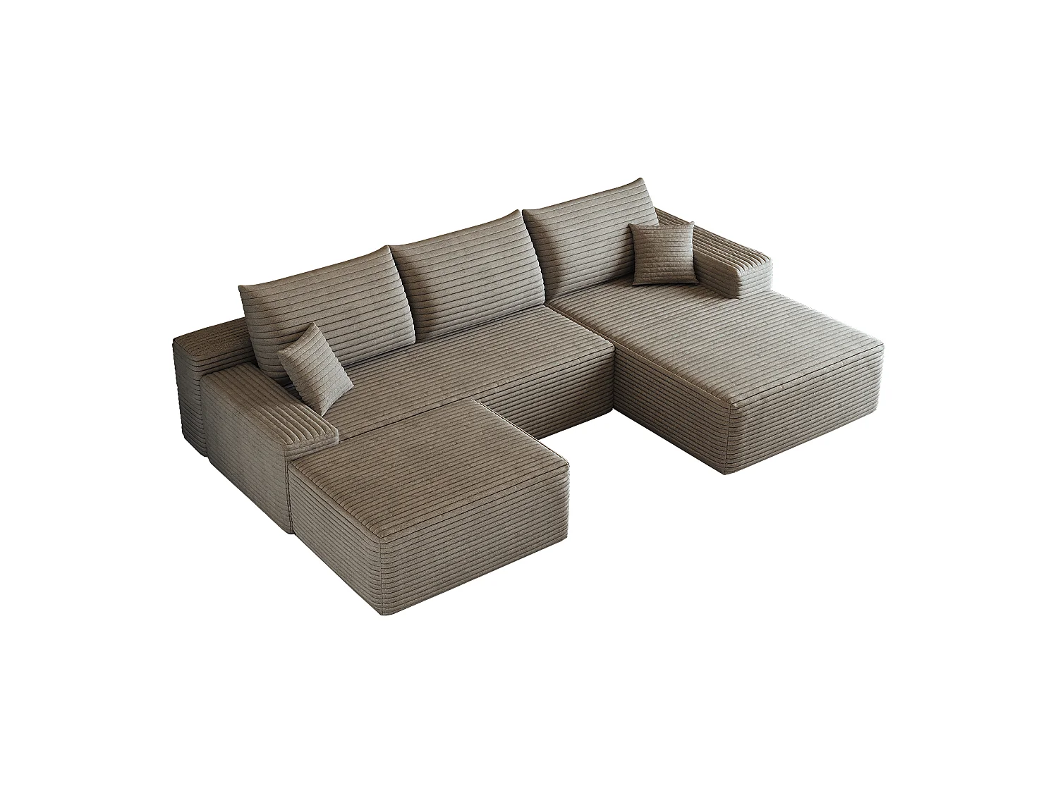 Canapé d'angle sans armature, en L à droite, avec des coussins d'assise profonds, 2 places + 1 repose-pieds, prêt à l'emploi, couleur camel
